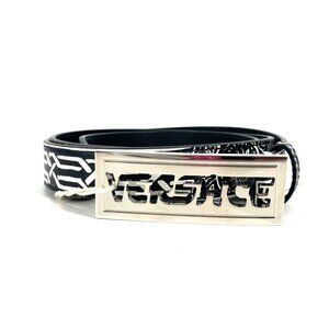 VERSACE logo Bicolor belt Leather Black
